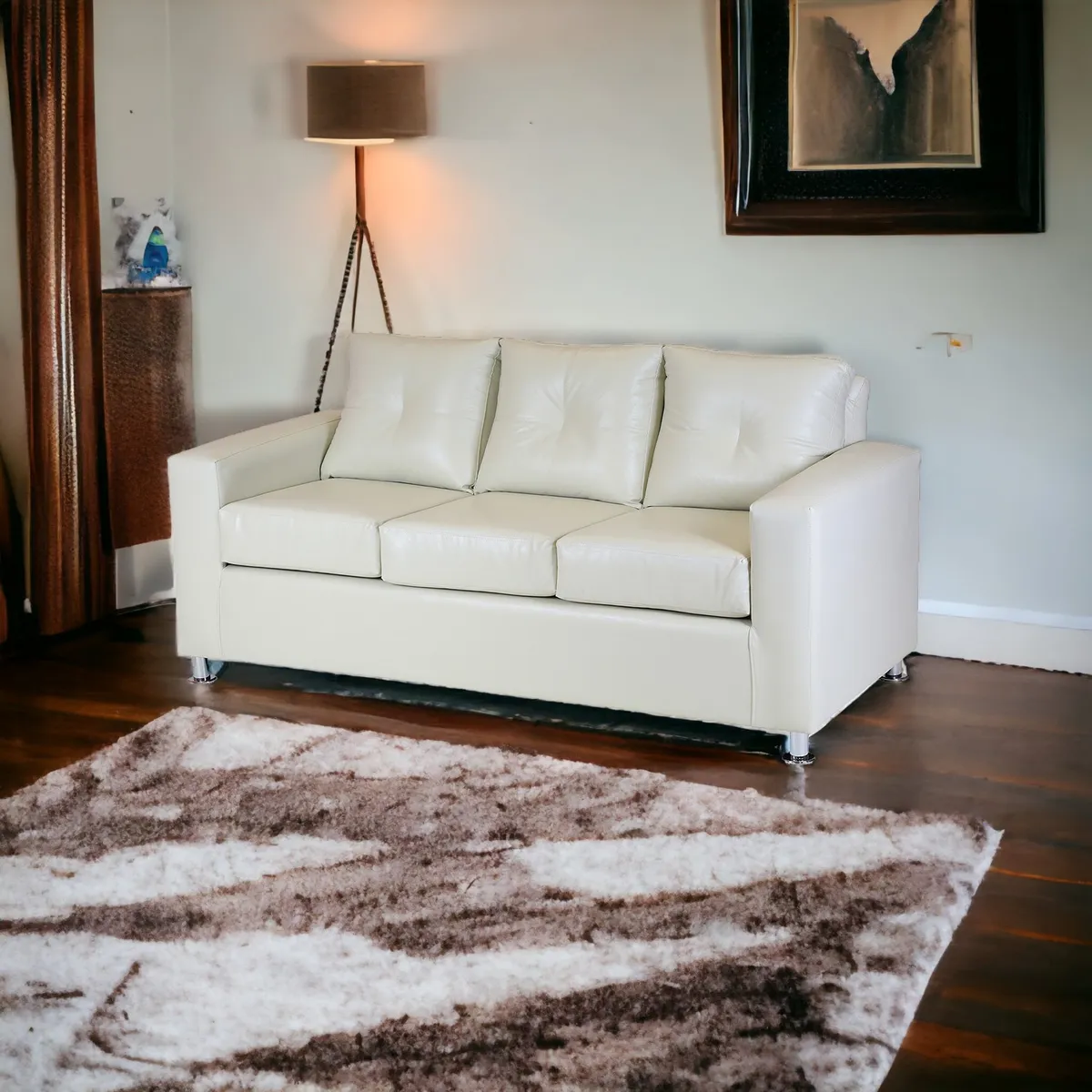 MUEBLES AMERICA - Sofá George 3 Cuerpos Cuero Sintético Beige