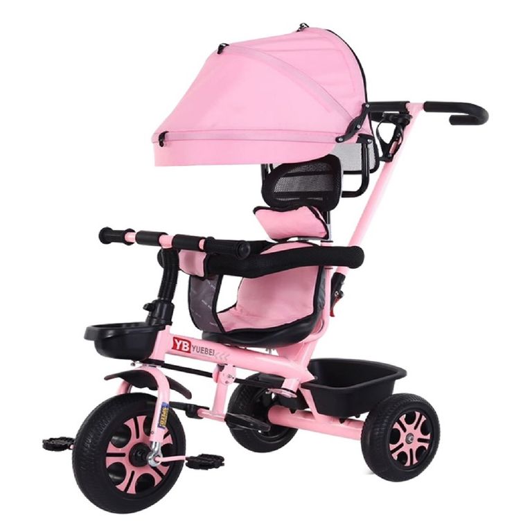 Coche Triciclo Infantil 4 En 1 Rosado
