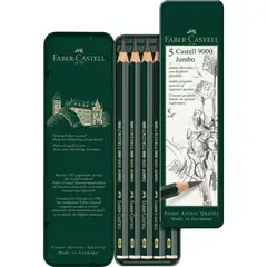 FABER-CASTELL - Estuche de metal con 5 lápices Castell 9000 Jumbo