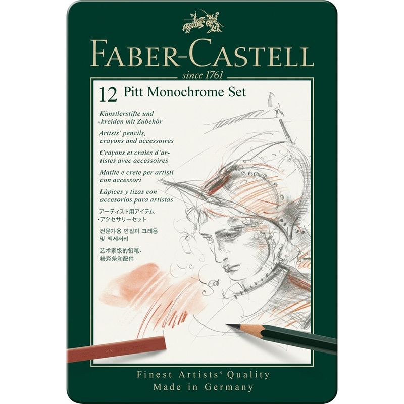 FABER-CASTELL - Estuche de metal con 12 piezas Pitt Monochrome