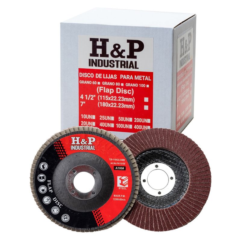 H AND P INDUSTRIAL SOLDADURAS - Disco De Lija Traslapado H&P 4 1/2" Grano 100, 100Unidades