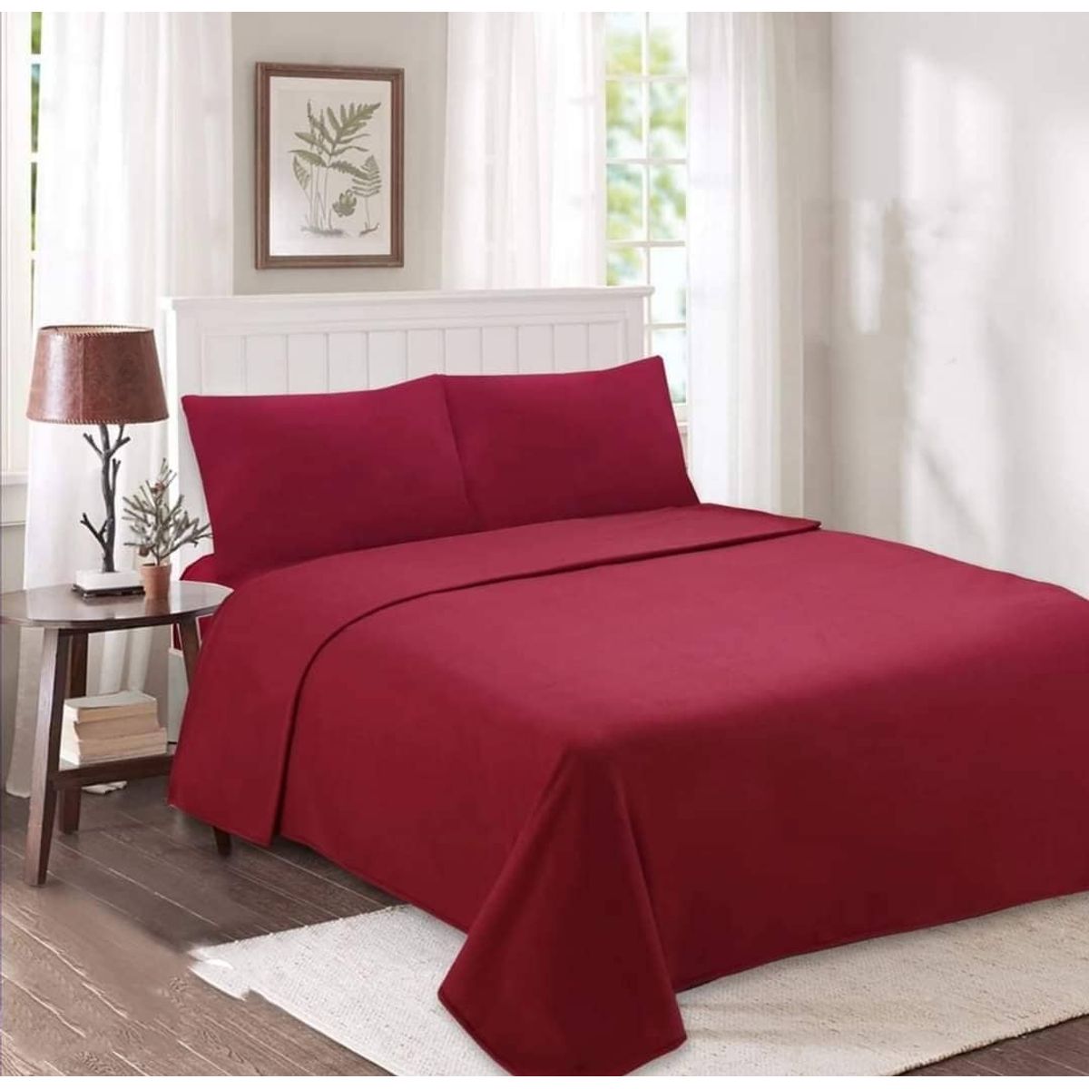 GENERICO - sabana de polar burdeo  1.5 plaza unicolor, suave, cómoda 3 piezas.