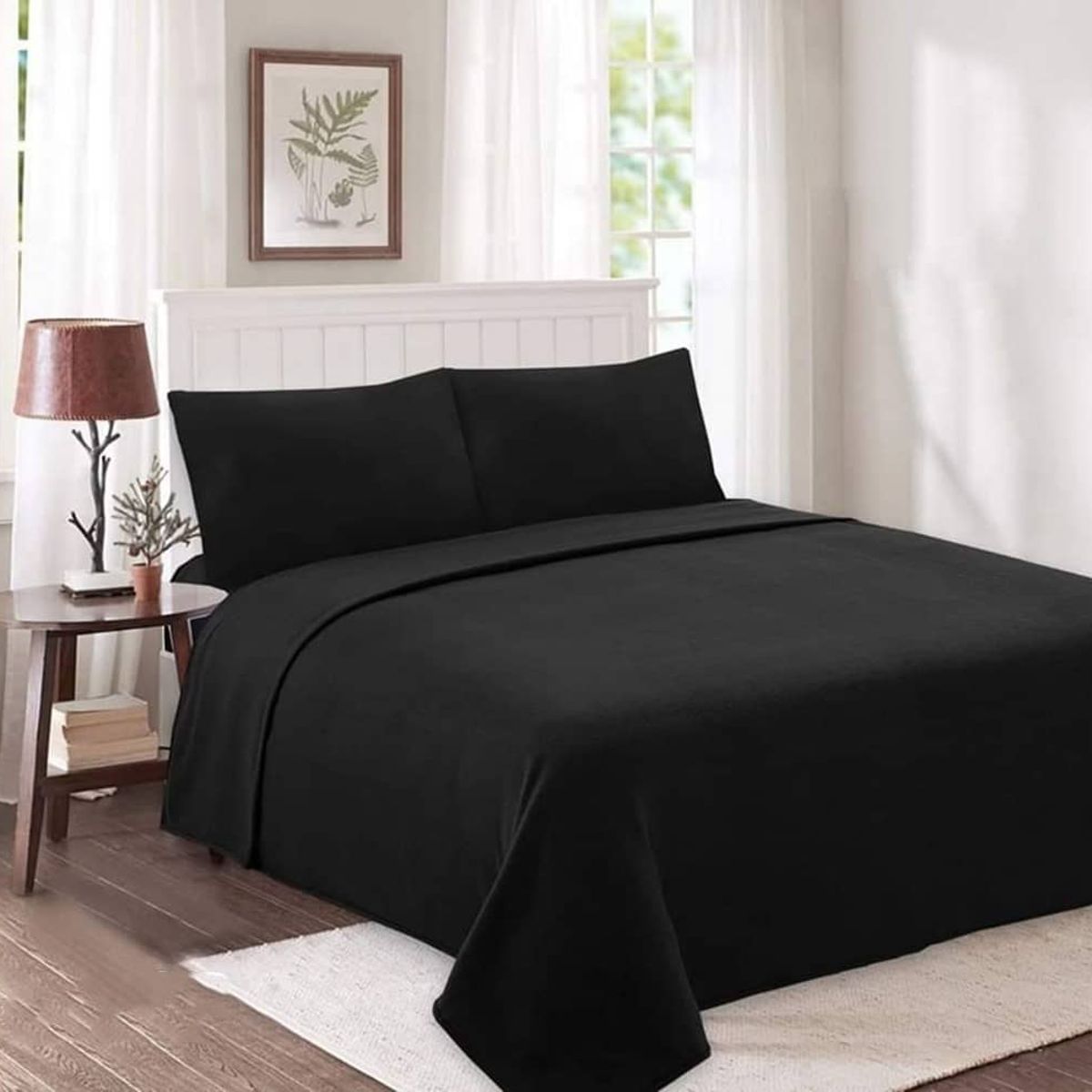 GENERICO - sabana de polar negro 2 plaza unicolor, suave, cómoda 4 piezas.