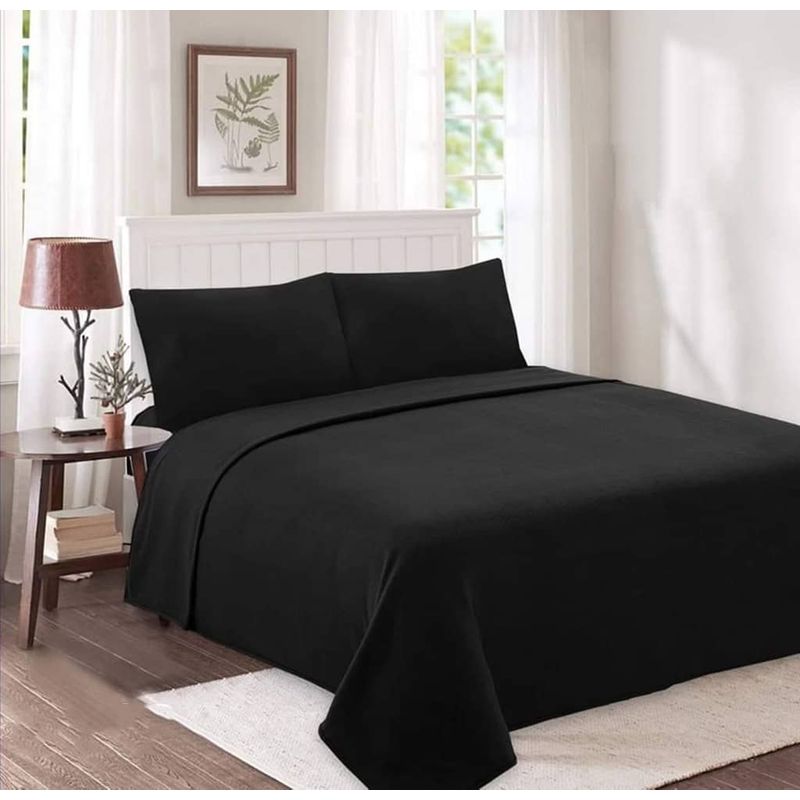GENERICO - sabana de polar negro 2 plaza unicolor, suave, cómoda 4 piezas.