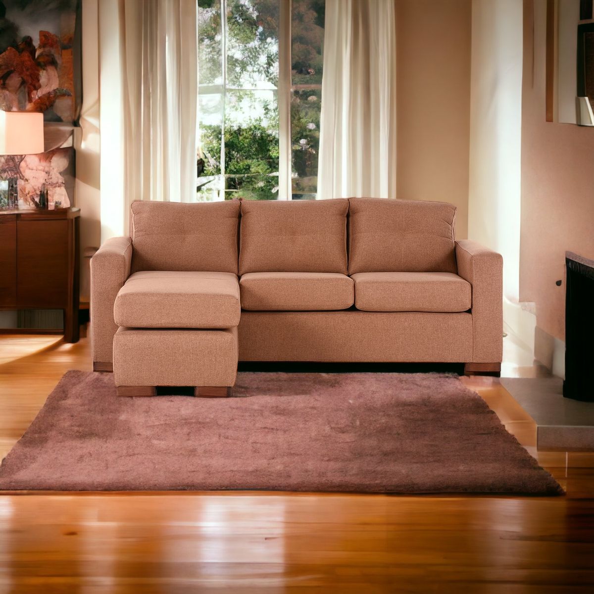 MUEBLES AMERICA - Seccional Multiposiciones Magic Tela Lino Mostaza