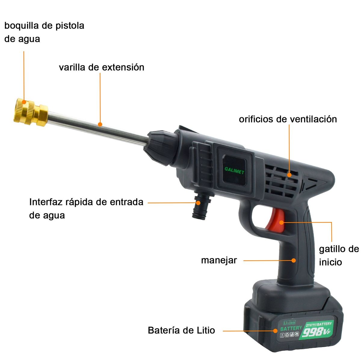 AIZO - Pistola Lavado Hidro Lavadora Inalámbrica Alta Presión