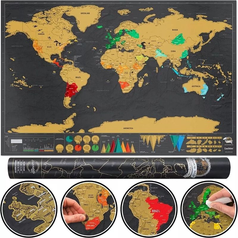 KUANGYE - Póster Rascable Mapa Mundi Scratch Ideal Para Viajeros