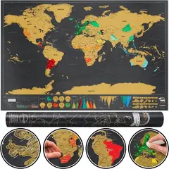 KUANGYE - Póster Rascable Mapa Mundi Scratch Ideal Para Viajeros