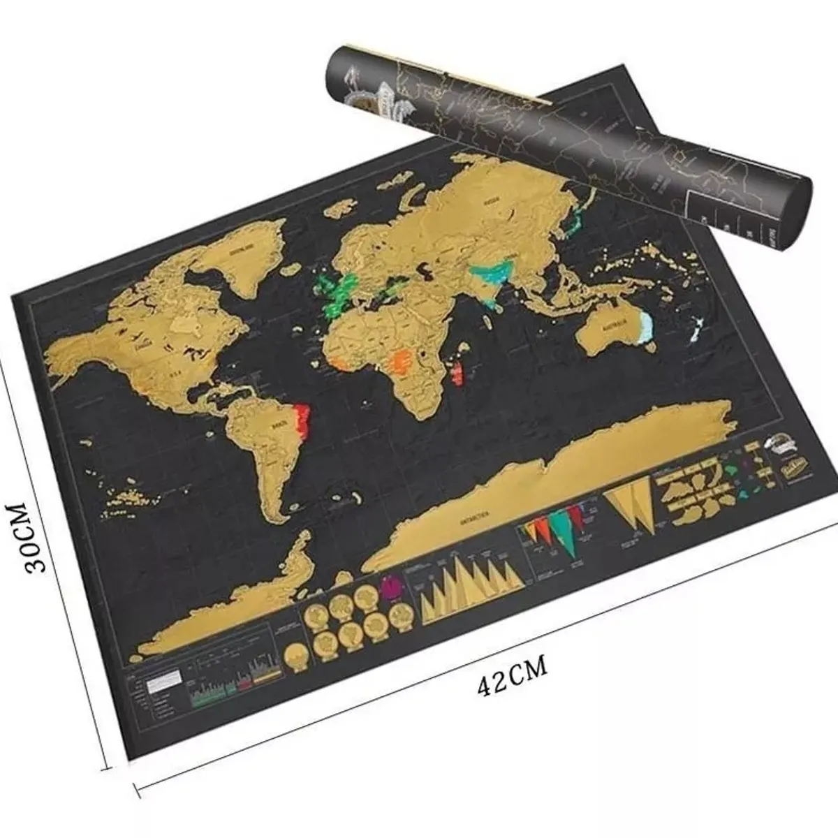 KUANGYE - Póster Rascable Mapa Mundi Scratch Ideal Para Viajeros
