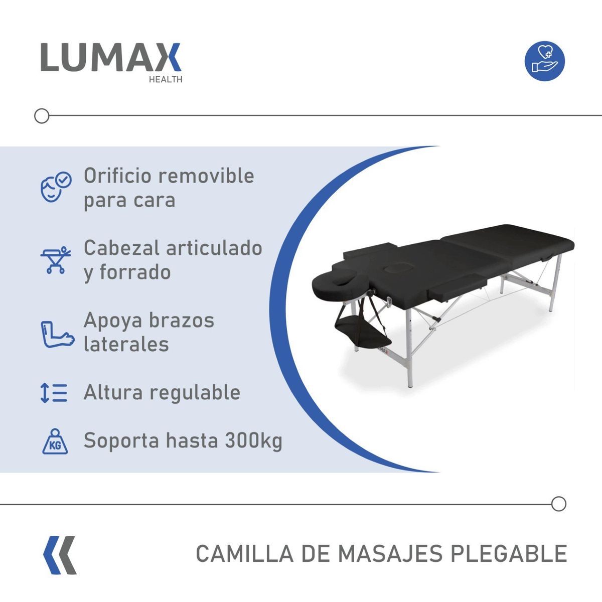 LUMAX - Camilla de Masajes de Aluminio Negro