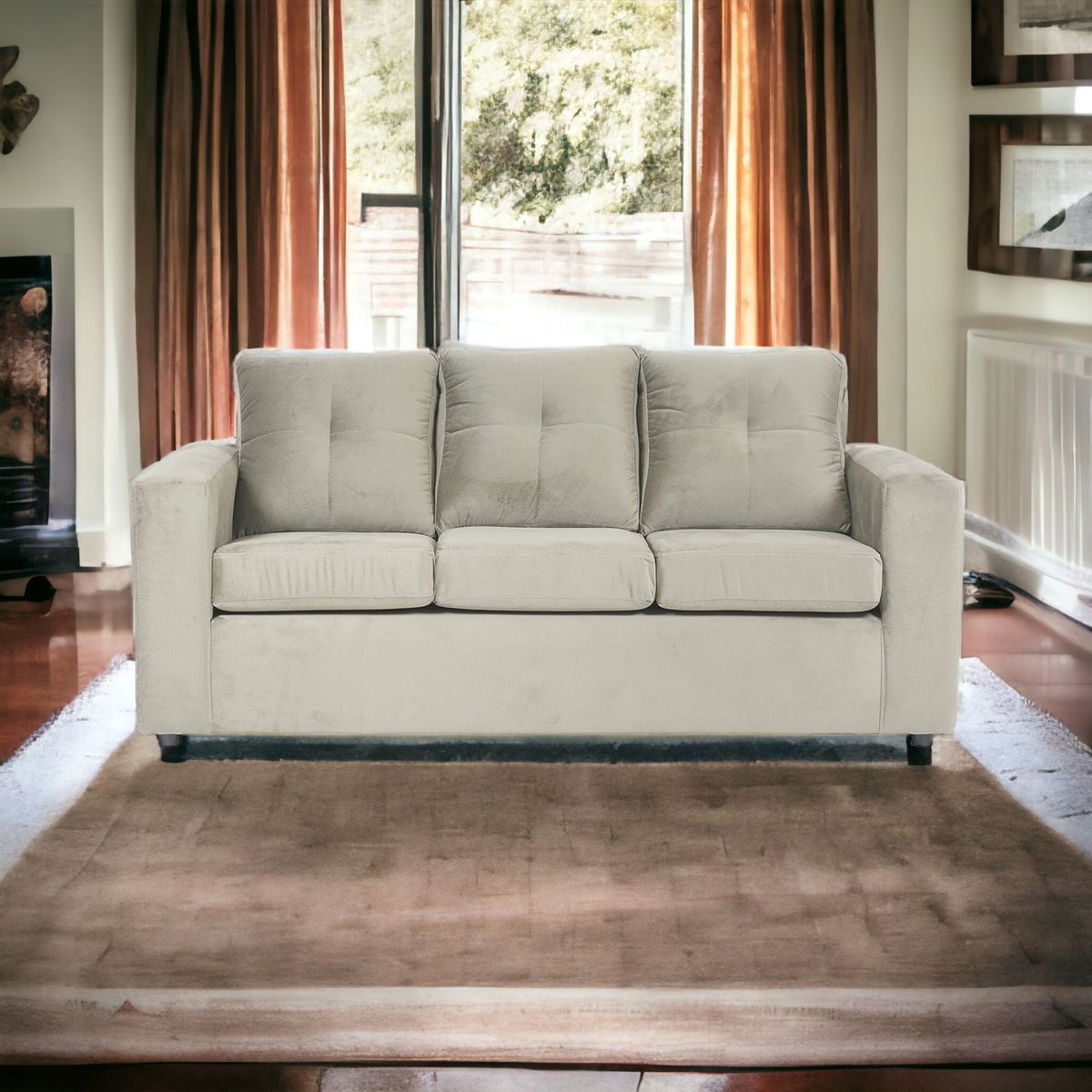 MUEBLES AMERICA - Sofá Emilia 3 Cuerpos Tela Beige