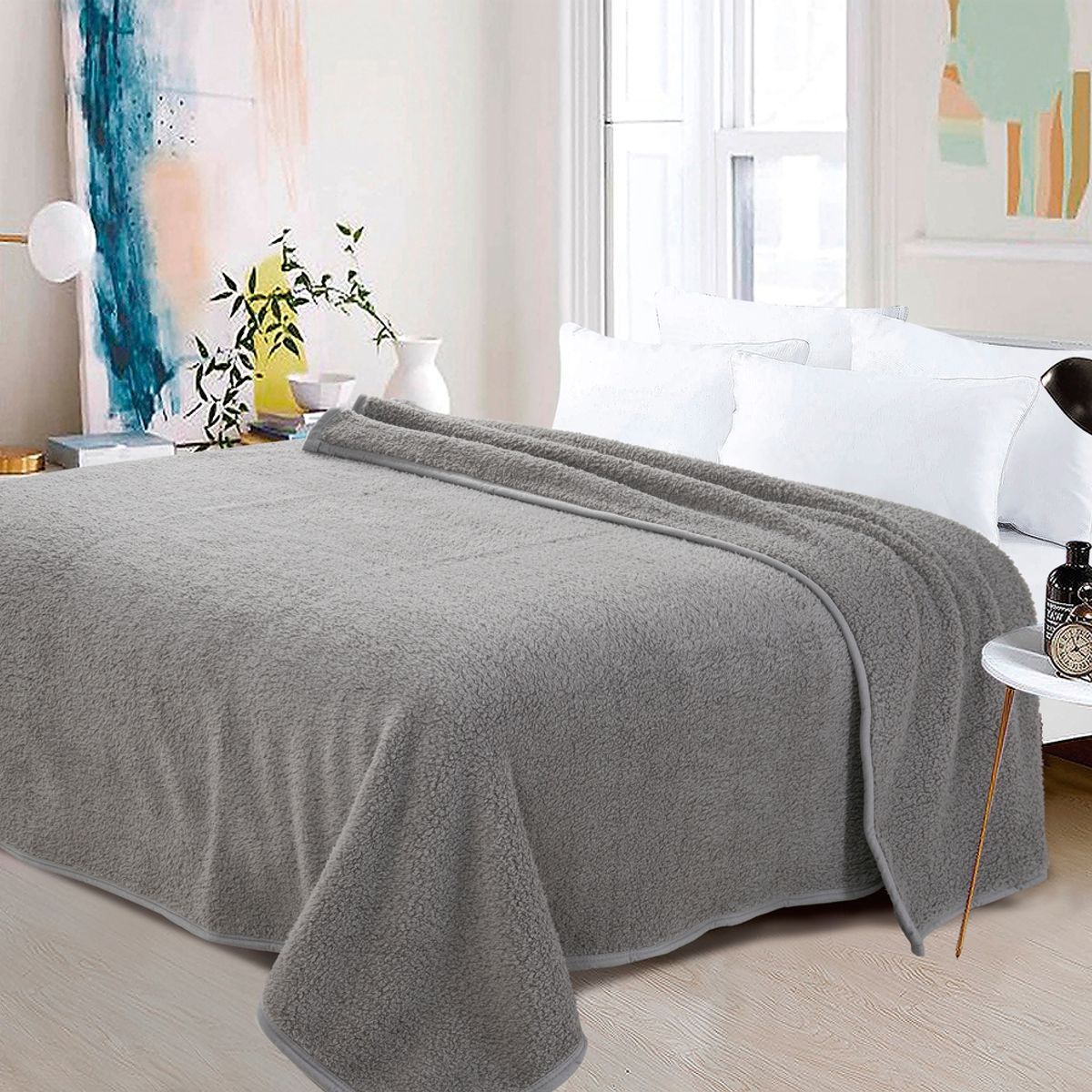 ZAHR - FRAZADA SHERPA SINGLE GRIS