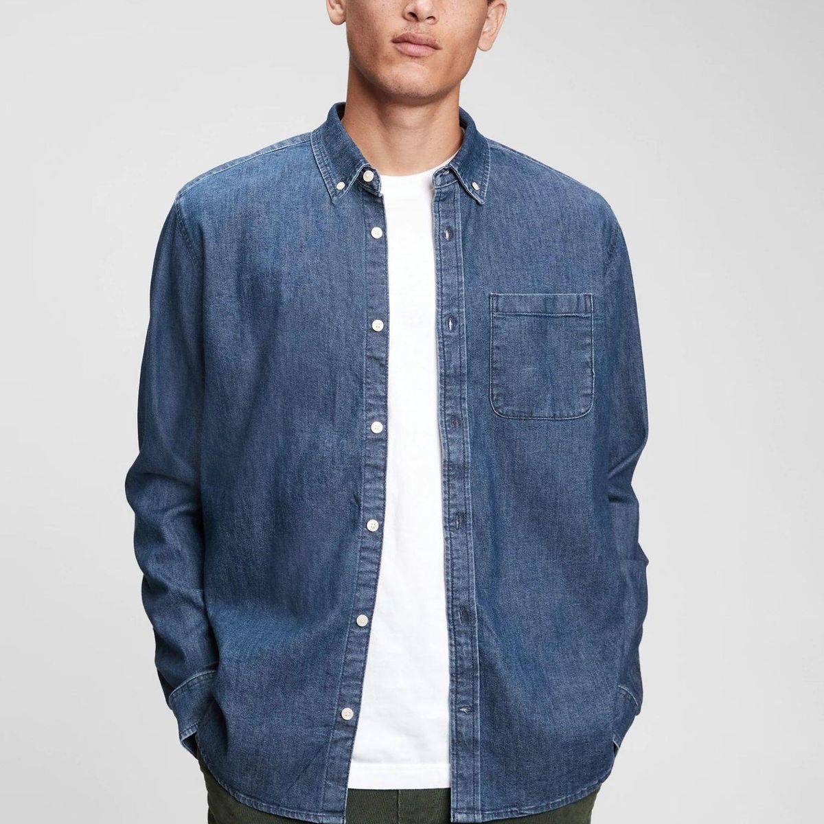 GAP - Camisa Jeans Light Indigo Azul GAP