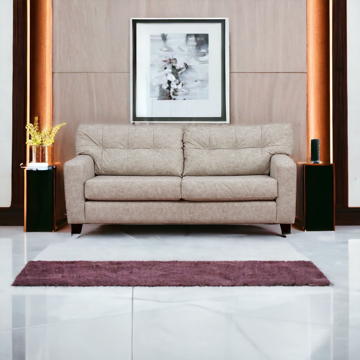 MUEBLES AMERICA - Sofá Berlín 3 Cuerpos Cuero Auris Beige