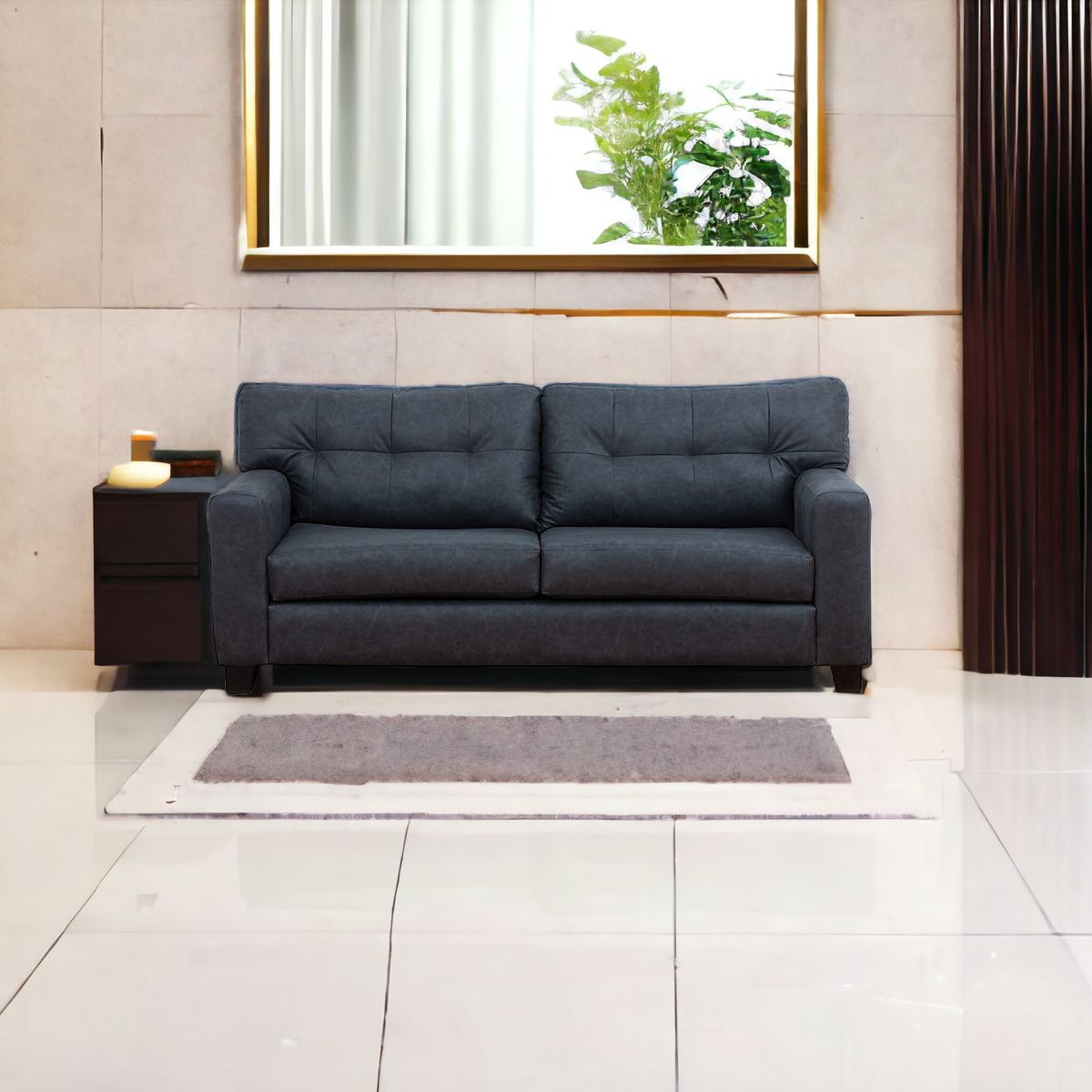 MUEBLES AMERICA - Sofá Berlín 3 Cuerpos Cuero Auris Negro.