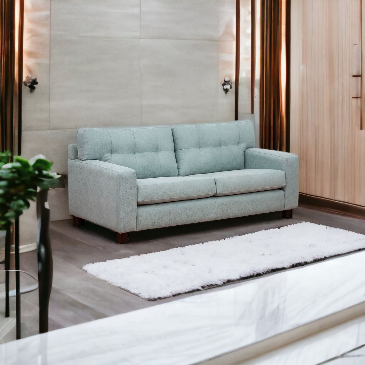 MUEBLES AMERICA - Sofá Berlín 3 Cuerpos Lino Verde Claro