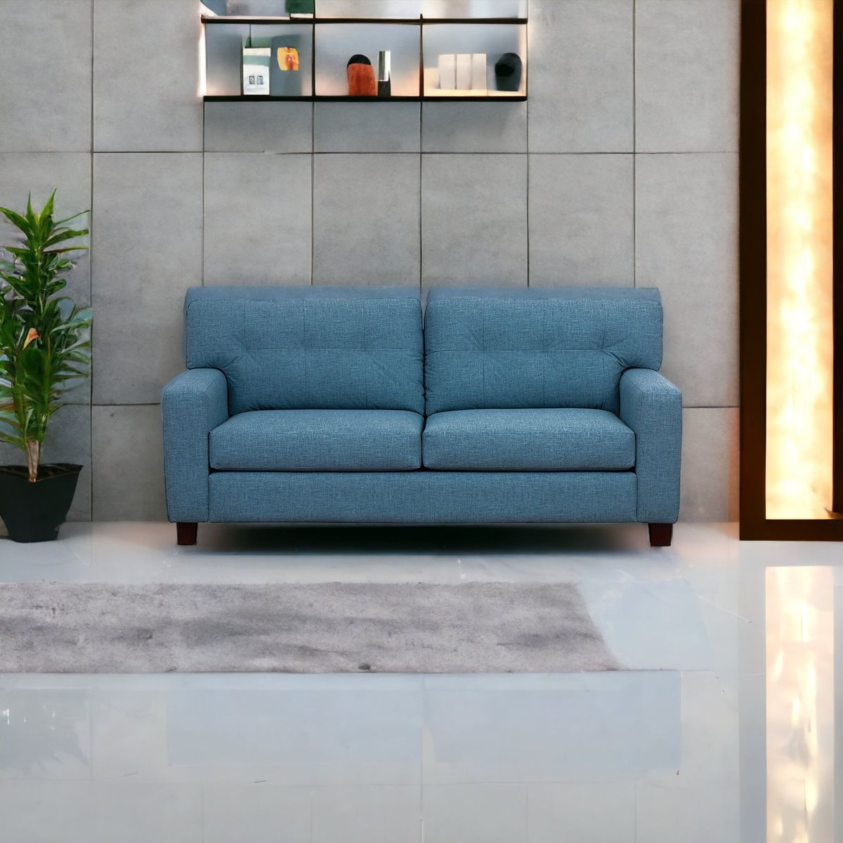 MUEBLES AMERICA - Sofá Berlín 3 Cuerpos Cuero Benevento Azul Petróleo