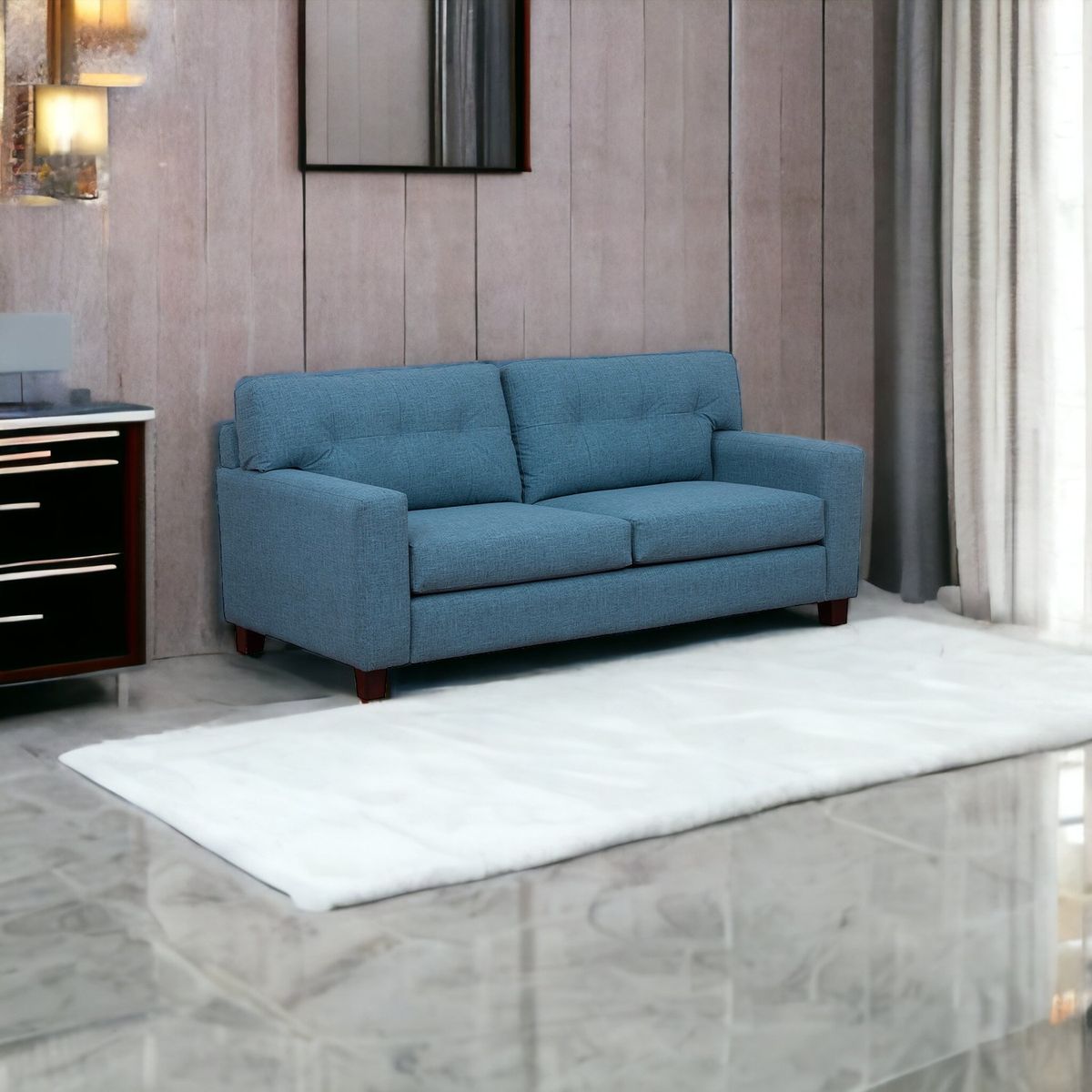 MUEBLES AMERICA - Sofá Berlín 3 Cuerpos Cuero Benevento Azul Petróleo