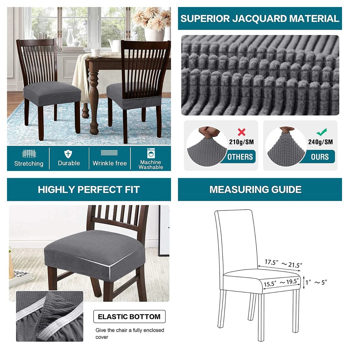 GENERICO - pakc de 6 cubre asiento unicolor gris funda tela cuadrille