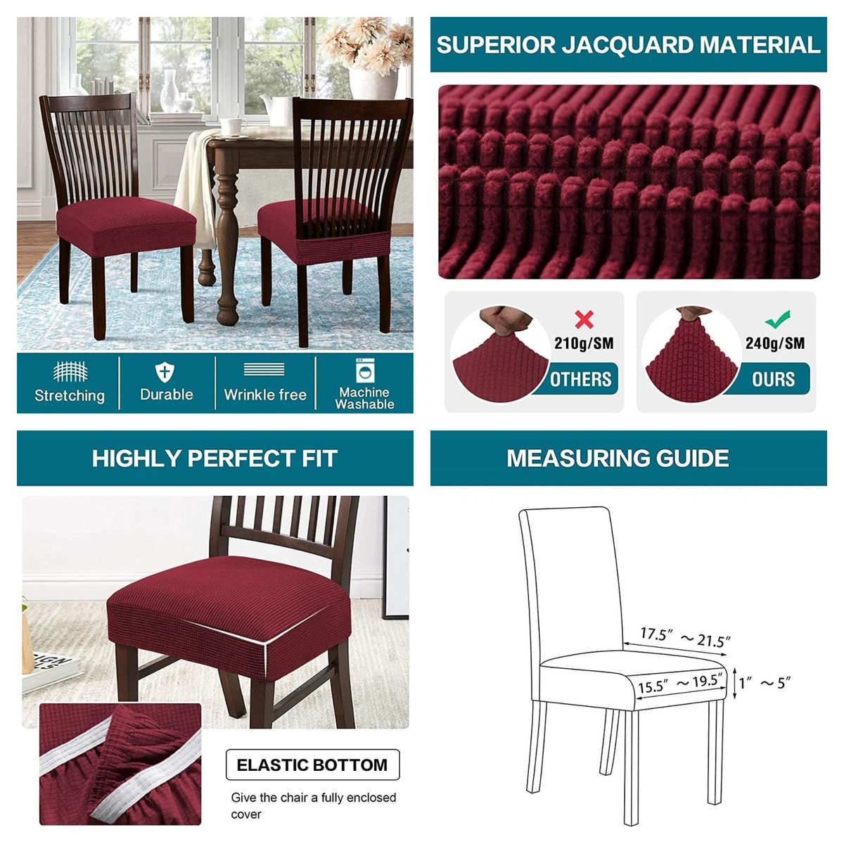 GENERICO - pakc de 6 cubre asiento unicolor burdeo funda tela cuadrille