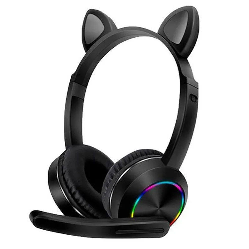 GENERICO - Audífonos Cat Ear Con Micrófono y Luz LED AKZ-020 Negro