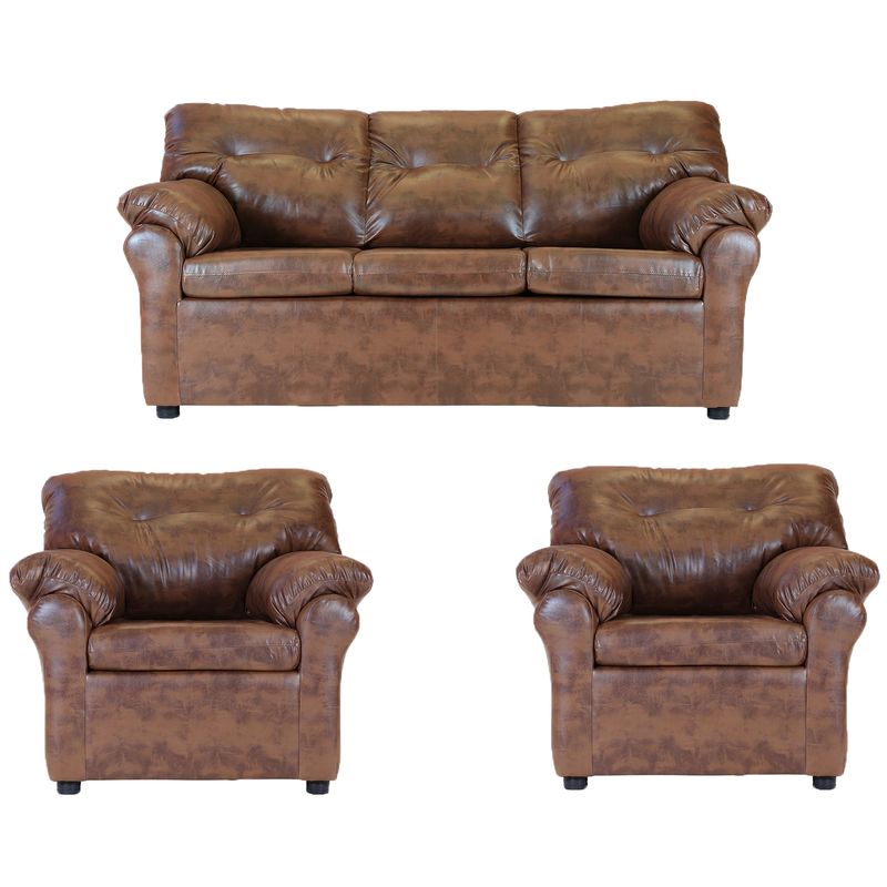 MUEBLES AMERICA - Living América 311 Cuero Sintético Caramelo