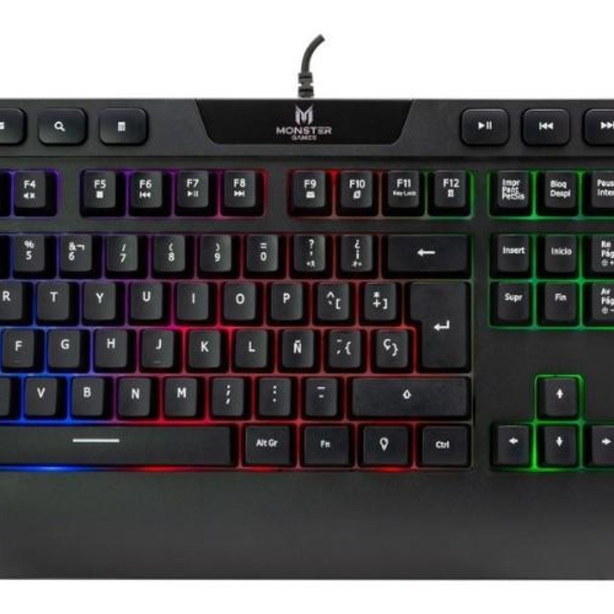 MONSTER GAMES - TECLADO GAMER MONSTER INCEPTION QWERTY COLOR NEGRO CON LUZ RGB