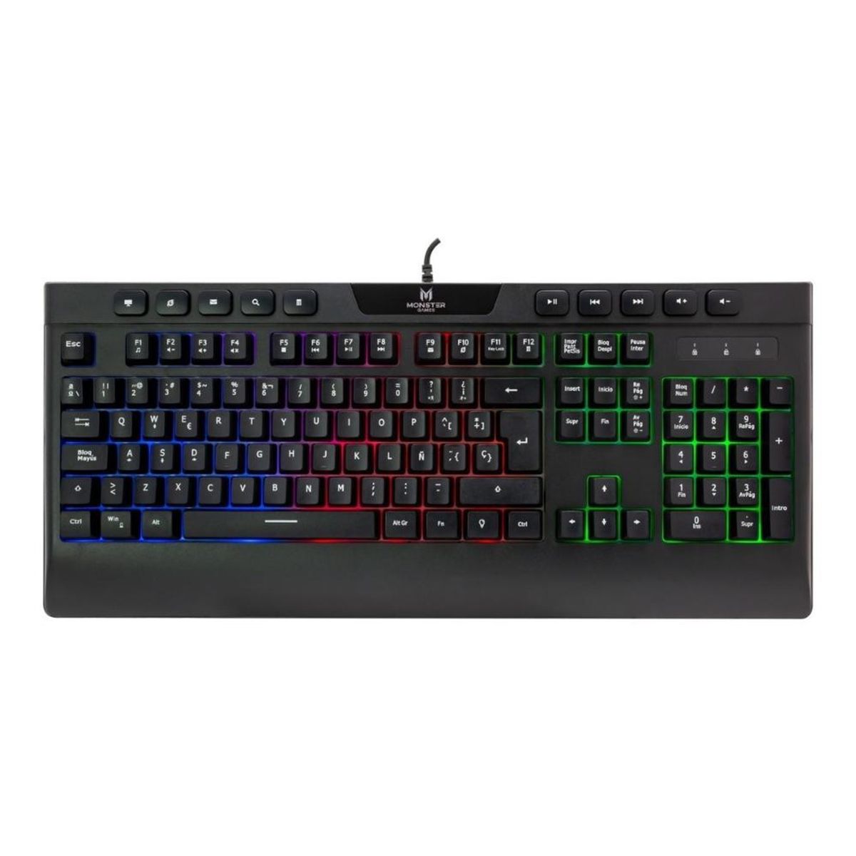 MONSTER GAMES - TECLADO GAMER MONSTER INCEPTION QWERTY COLOR NEGRO CON LUZ RGB