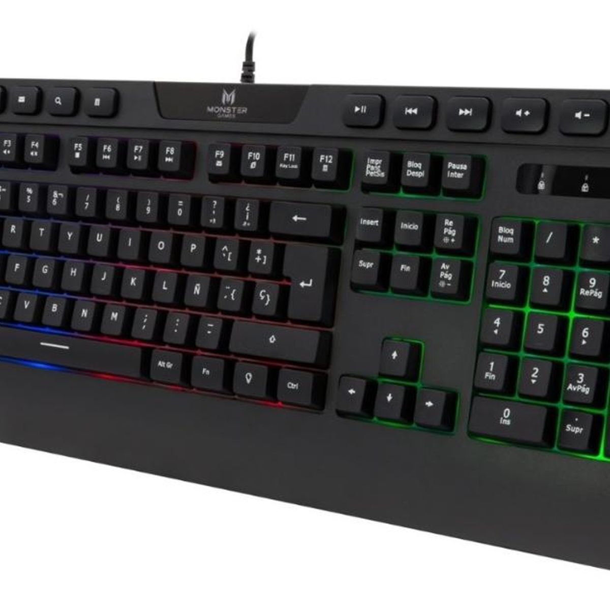 MONSTER GAMES - TECLADO GAMER MONSTER INCEPTION QWERTY COLOR NEGRO CON LUZ RGB