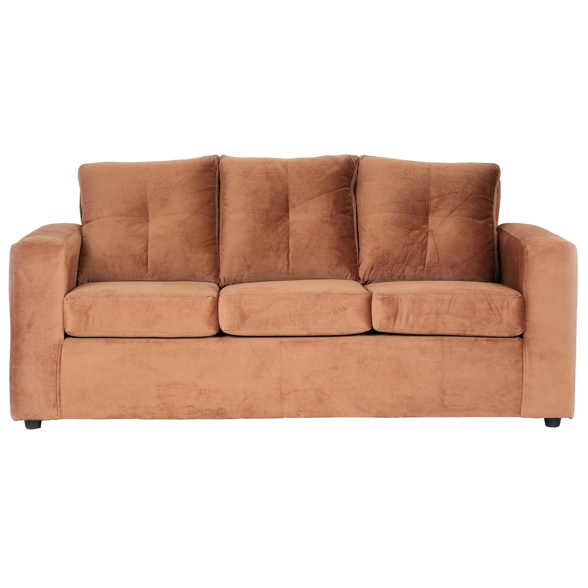 MUEBLES AMERICA - Living Emilia Sofá 3 Cuerpos 2 Pouf Tela Felpa Tostado