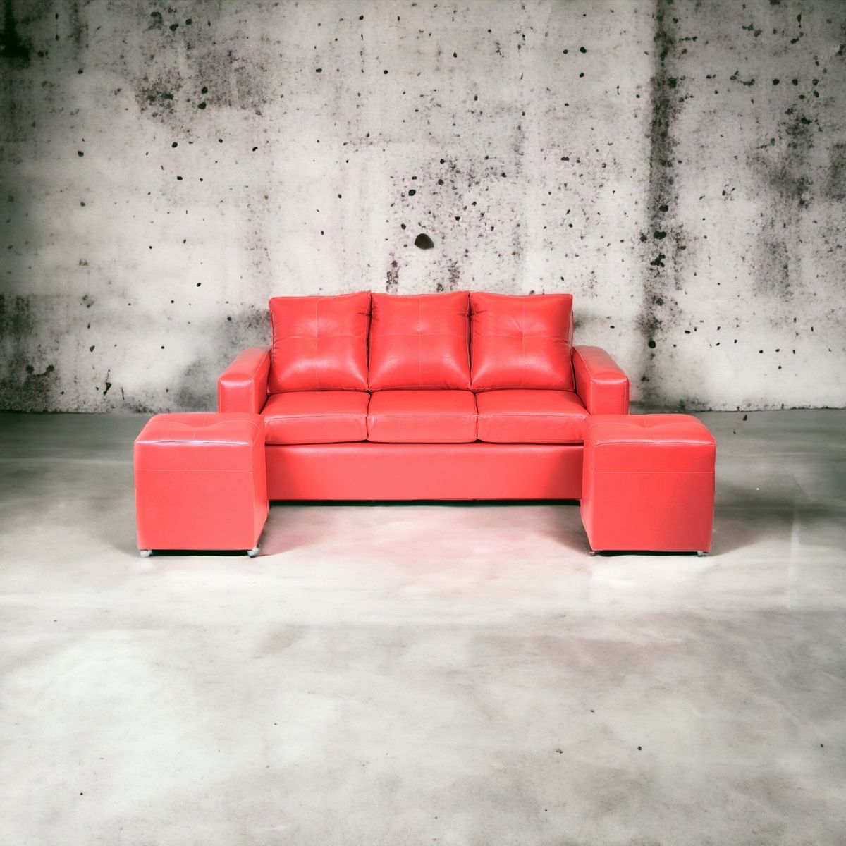 MUEBLES AMERICA - Living Emilia Sofá 3 Cuerpos 2 Pouf Pu Rojo.