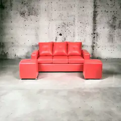 MUEBLES AMERICA - Living Emilia Sofá 3 Cuerpos 2 Pouf Pu Rojo