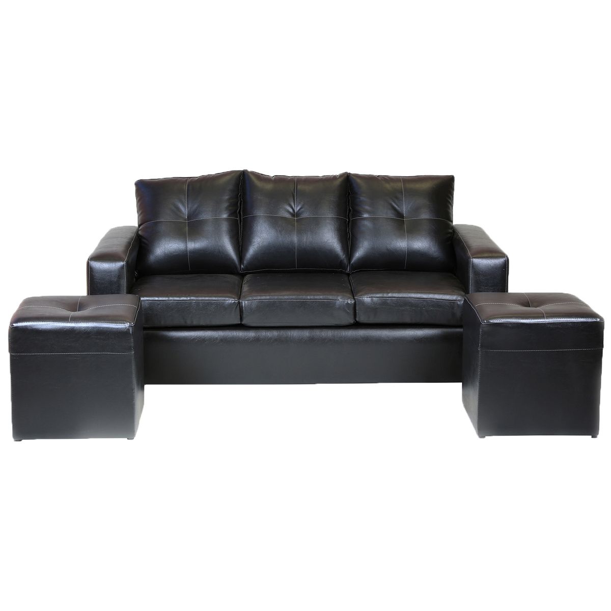 MUEBLES AMERICA - Living Emilia Sofá 3 Cuerpos 2 Pouf Pu Negro