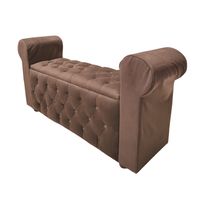 Banqueta Baúl Botone Con Brazos Chocolate Felpa Muebles Rimar