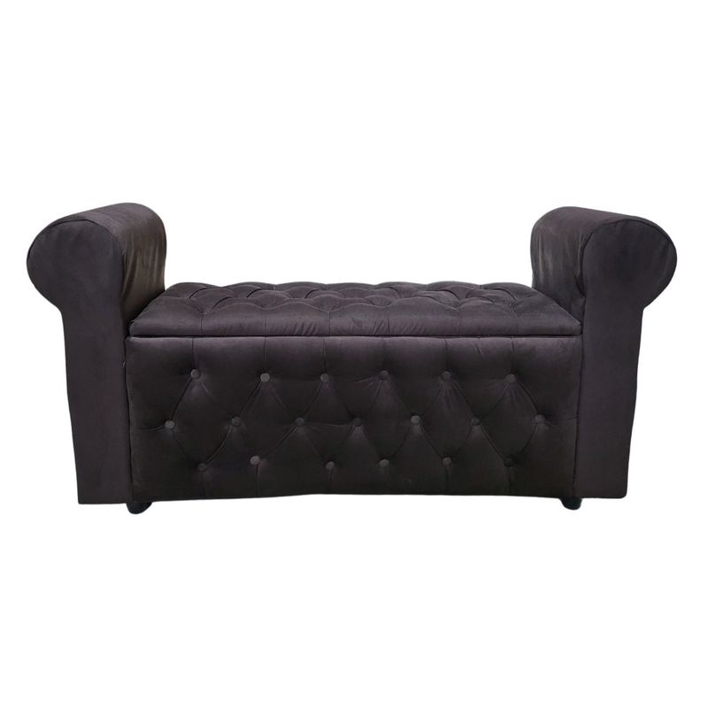 GENERICO - Banqueta Baúl Botone Con Brazos Chocolate Felpa Muebles Rimar
