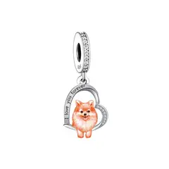 TRENDY CHARMS - Charm Perro Pomerania Te Amo, Plata 925