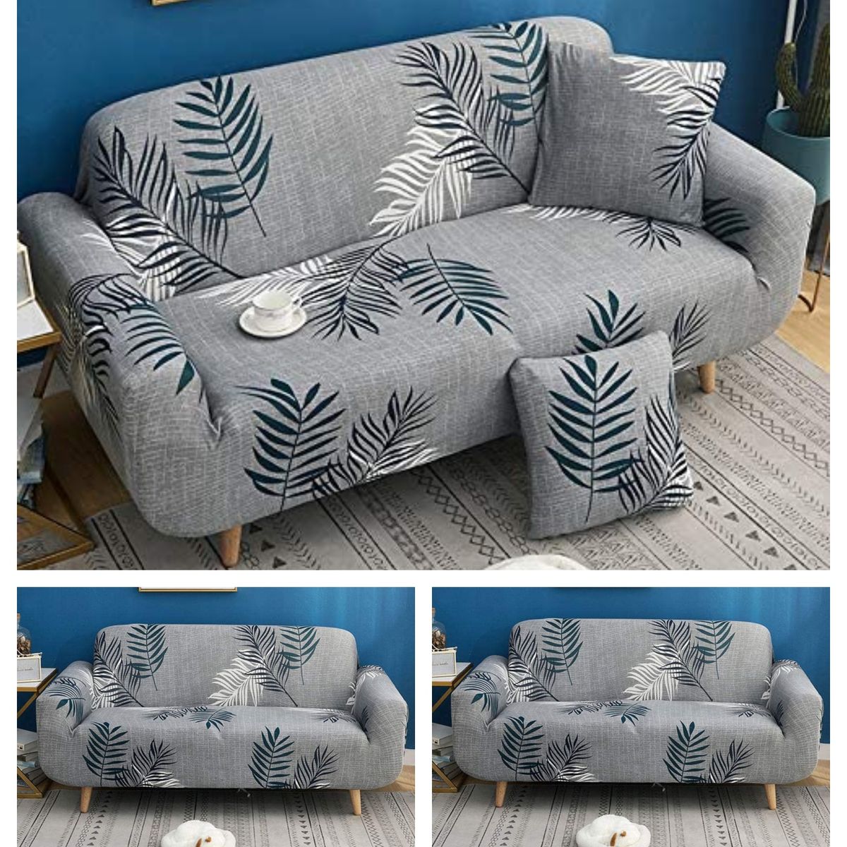 GENERICO - Juego De 3 Fundas Cubre Sillón, Tamaño 3+1+1 Diseño Palma