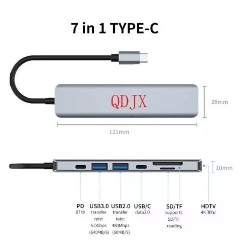 GENERICO - Hub Adaptador Usb Tipo C 7 En 1 Para Mac Macbook Windows
