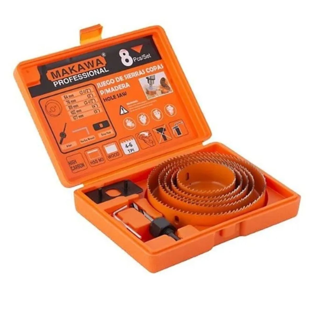 MAKAWA - Juego Hoja Broca Sierra Copa Para Madera 8 Piezas Makawa
