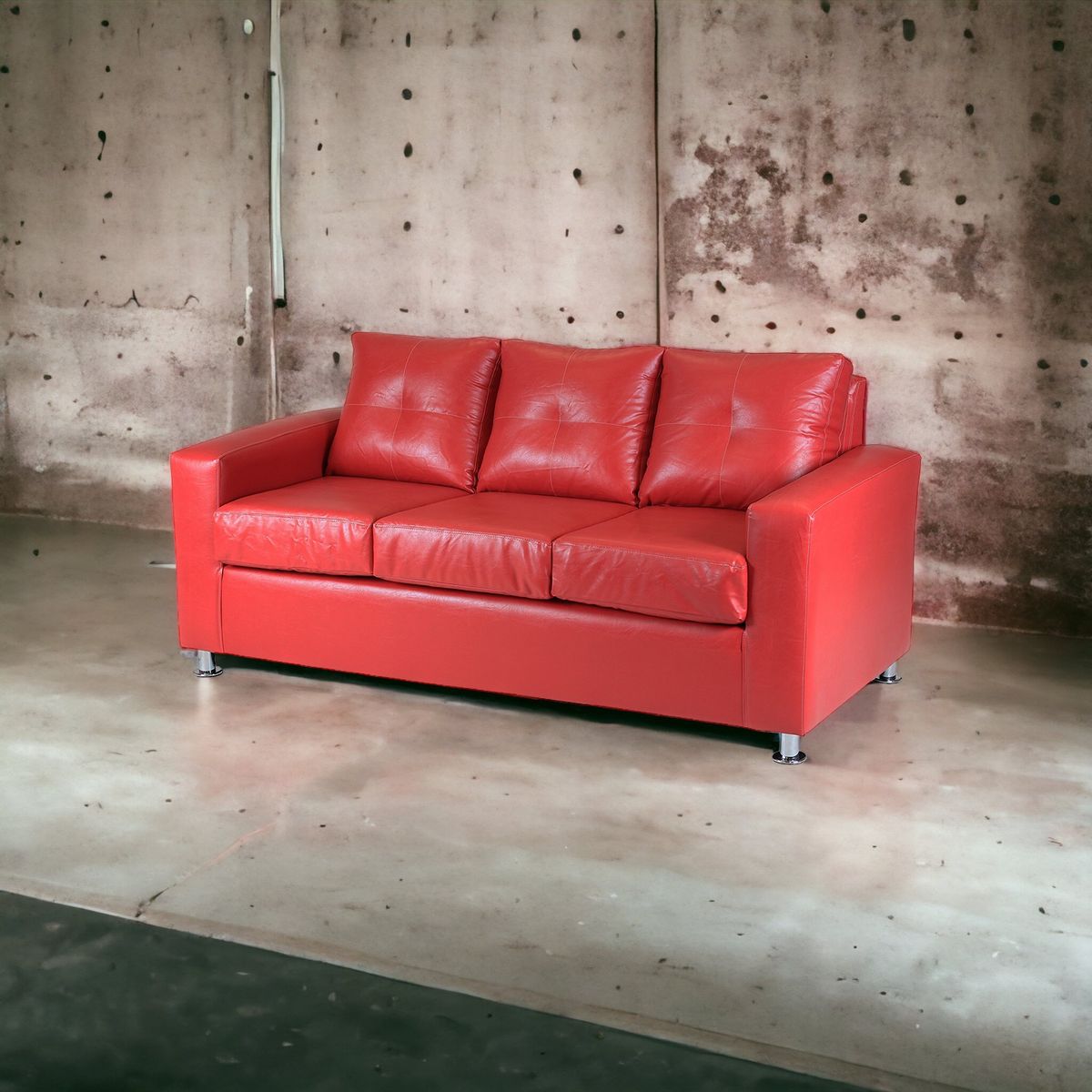 MUEBLES AMERICA - Sofá George 3 Cuerpos Cuero Sintético Rojo