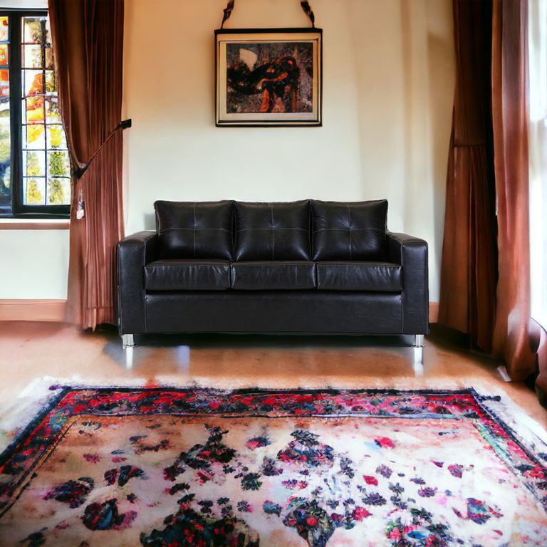 Sofa George 3 Cuerpos Cuero Sintetico Negro