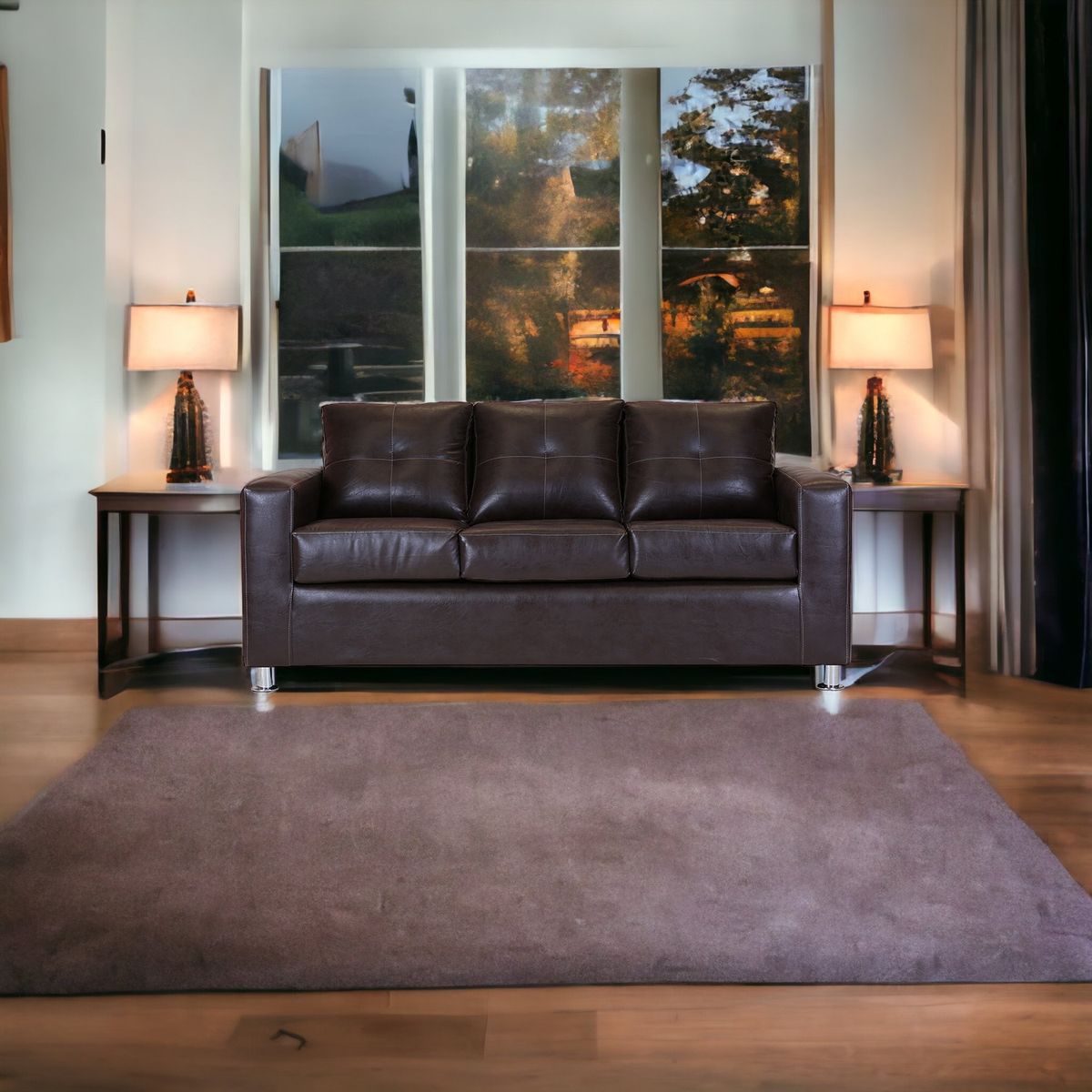 MUEBLES AMERICA - Sofá George 3 Cuerpos Cuero Sintético Café Moro.