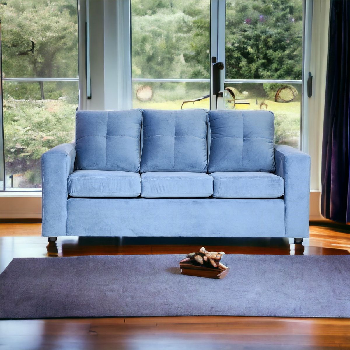 MUEBLES AMERICA - Sofá Emilia 3 Cuerpos Tela Azul Petroleo