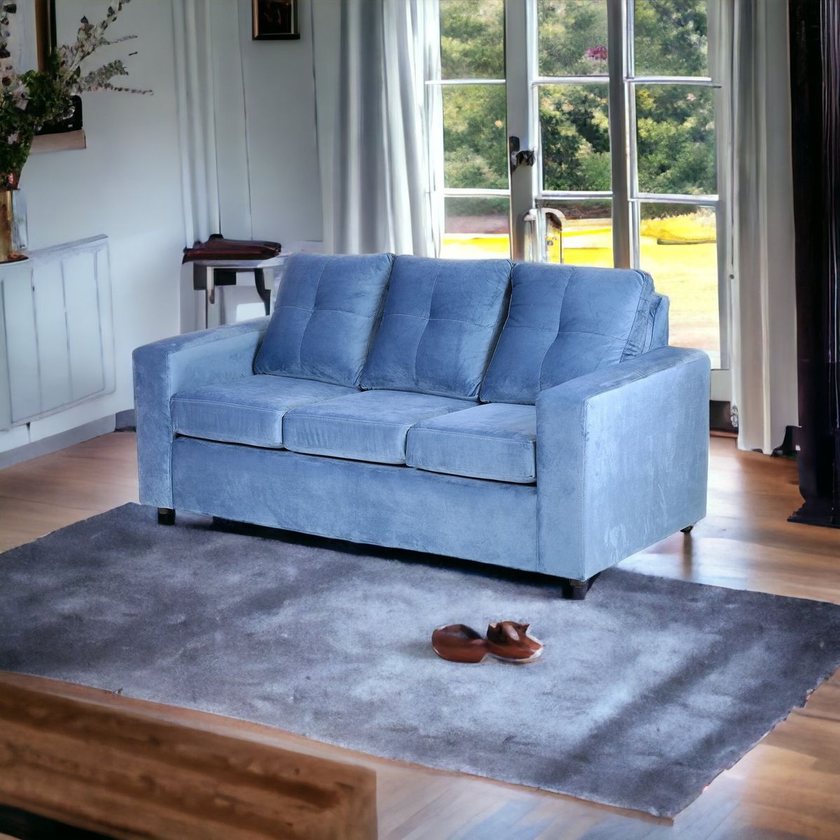 MUEBLES AMERICA - Sofá Emilia 3 Cuerpos Tela Azul Petroleo