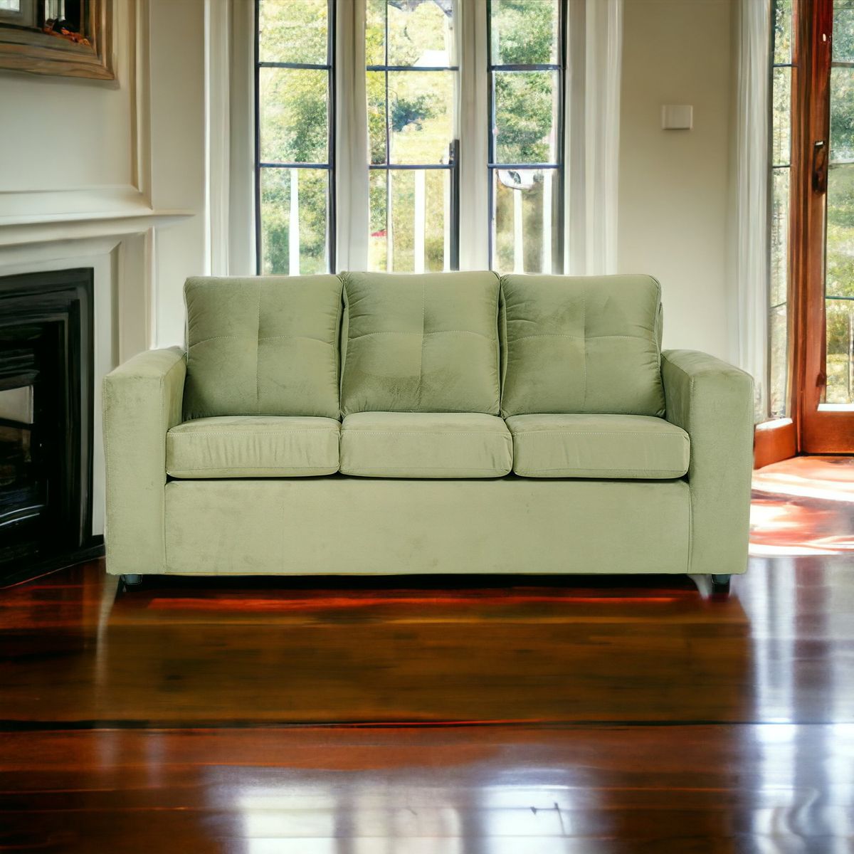 MUEBLES AMERICA - Sofá Emilia 3 Cuerpos Tela Verde Musgo