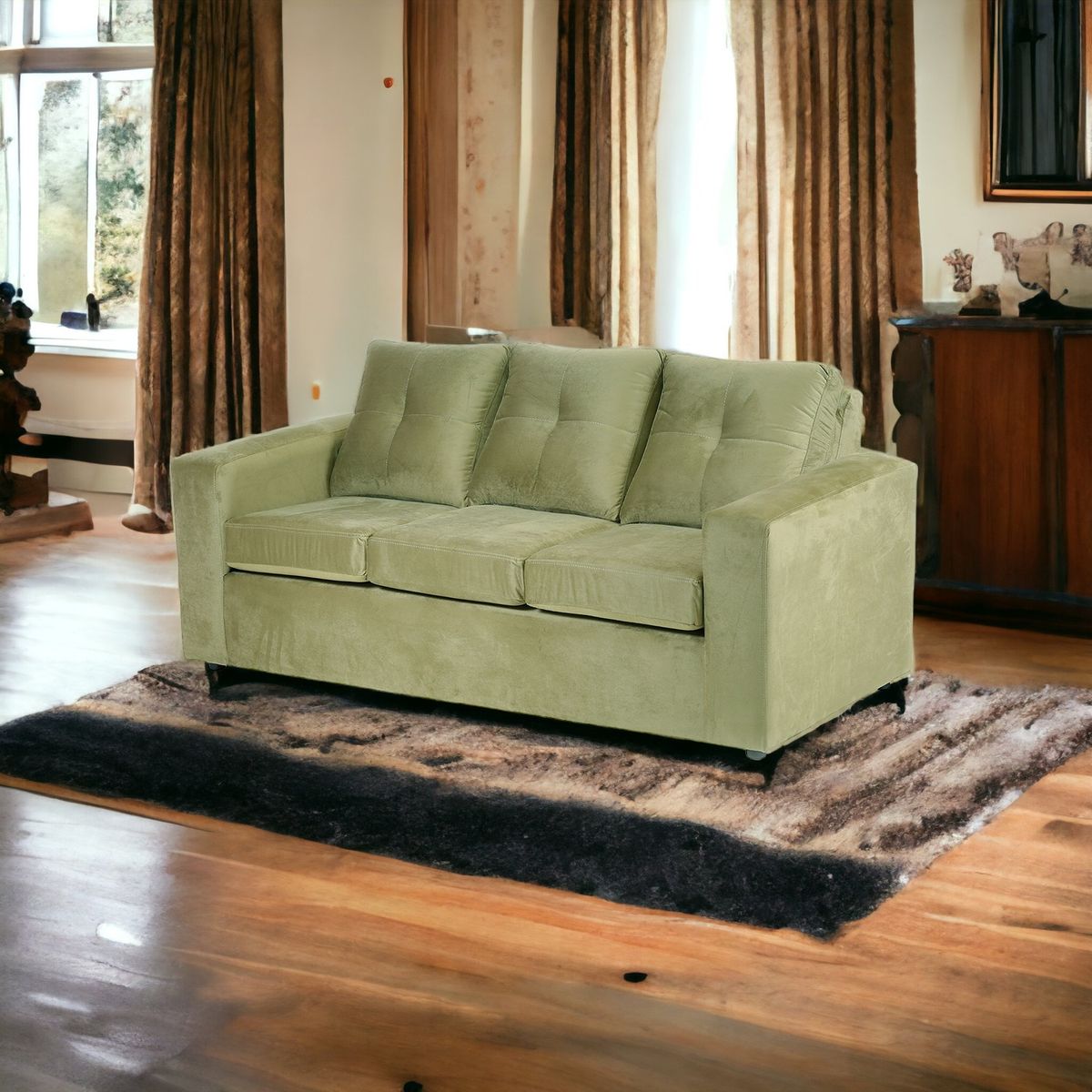 MUEBLES AMERICA - Sofá Emilia 3 Cuerpos Tela Verde Musgo