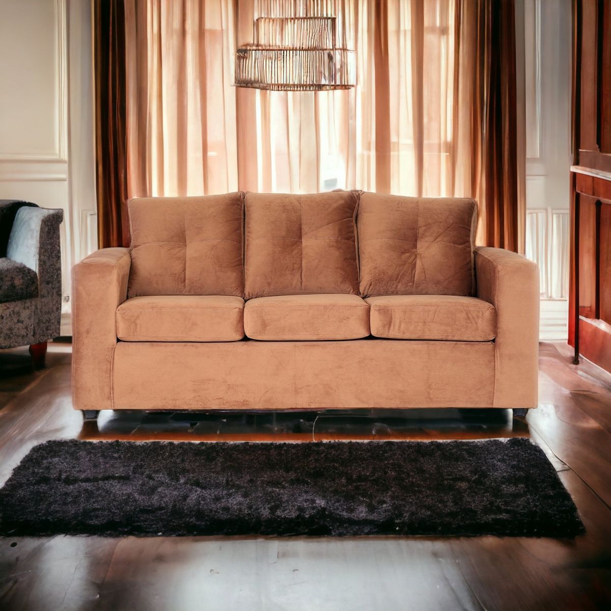 MUEBLES AMERICA - Sofá Emilia 3 Cuerpos Tela Tostado