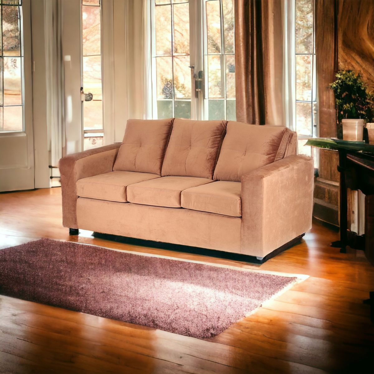 MUEBLES AMERICA - Sofá Emilia 3 Cuerpos Tela Tostado