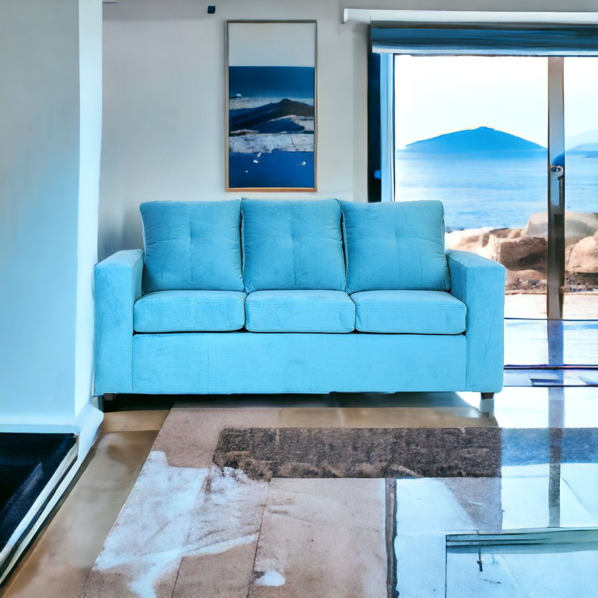 MUEBLES AMERICA - Sofá Emilia 3 Cuerpos Tela Turquesa