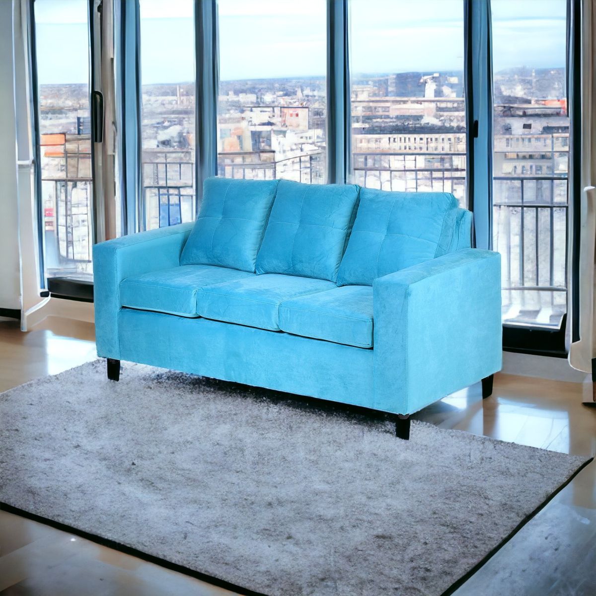 MUEBLES AMERICA - Sofá Emilia 3 Cuerpos Tela Turquesa